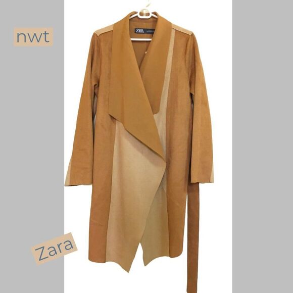 NWT ZARA Faux Suede Wrap Coat, Sz S - Picture 2 of 6